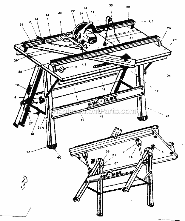 Unit Parts Diagram and Parts List for 17158  Craftsman Table Saw