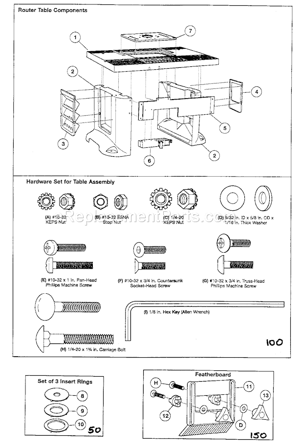 Router Table Assy Diagram and Parts List for 17161181  Craftsman Router