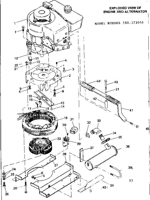 Engine And Alternator Diagram and Parts List for 580323051  Craftsman Engine