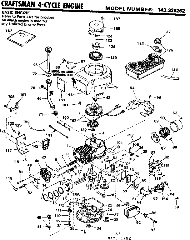 Replacement Parts Diagram and Parts List for 143326262  Craftsman Engine