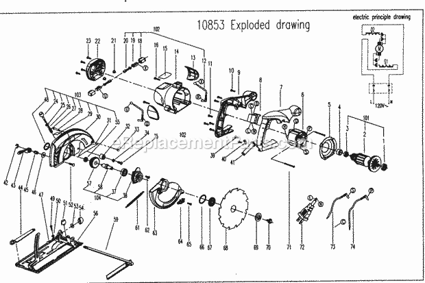 Sae Assy Diagram and Parts List for 17210853  Craftsman Circular Saw