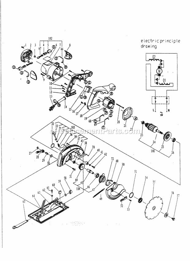 Circular Saw Diagram and Parts List for 17210855  Craftsman Circular Saw