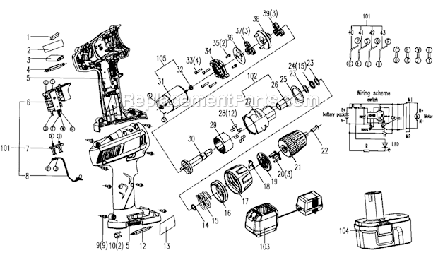 Page A Diagram and Parts List for 17211810  Craftsman Cordless Drill
