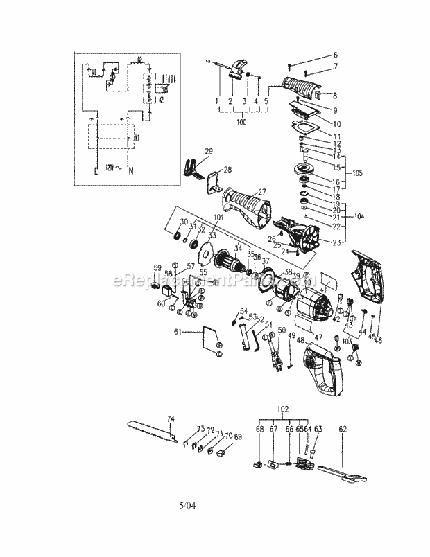 Reciprocating Saw Diagram and Parts List for 17217180  Craftsman Circular Saw