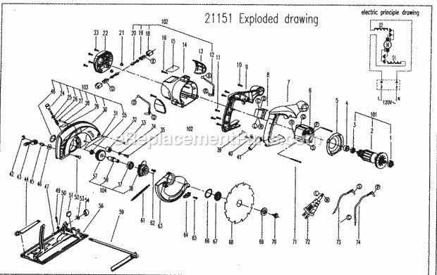 Saw Diagram and Parts List for 17221151  Craftsman Circular Saw