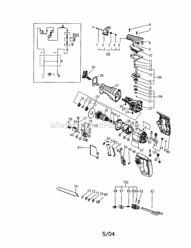 Reciprocating Saw Diagram and Parts List for 172231090  Craftsman Reciprocating Saw
