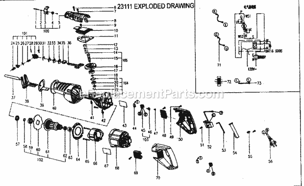 Saw Diagram and Parts List for 172231110  Craftsman Reciprocating Saw