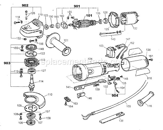 Grander Diagram and Parts List for 17226122  Craftsman Angle Grinder