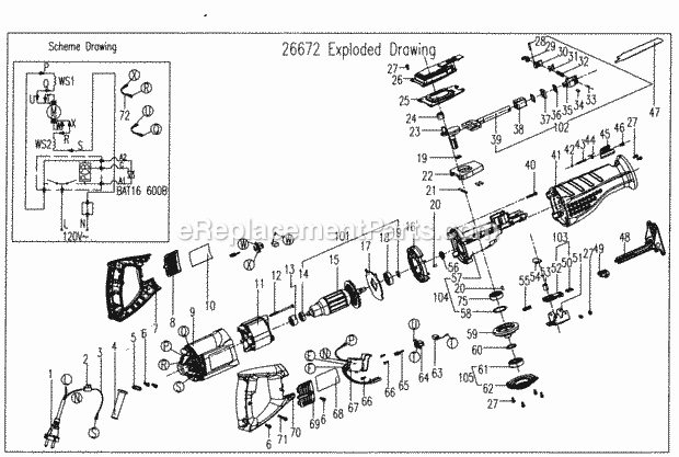 Housing Assy/Wrirng Diagram Diagram and Parts List for 17226672  Craftsman Circular Saw