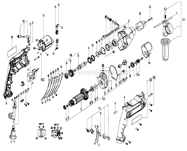 Drill Assy Diagram and Parts List for 172281290  Craftsman Cordless Drill