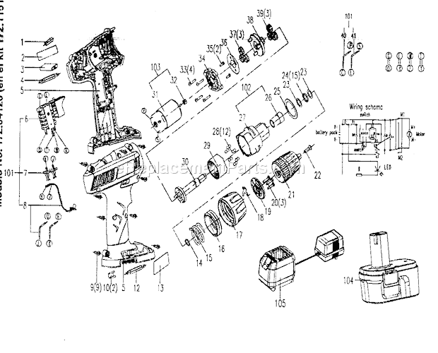Drill Diagram and Parts List for 17264120  Craftsman Cordless Drill