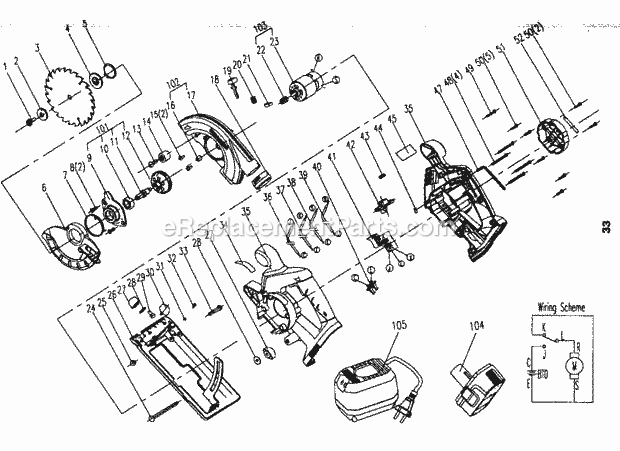 Saw Diagram and Parts List for 17267098  Craftsman Circular Saw