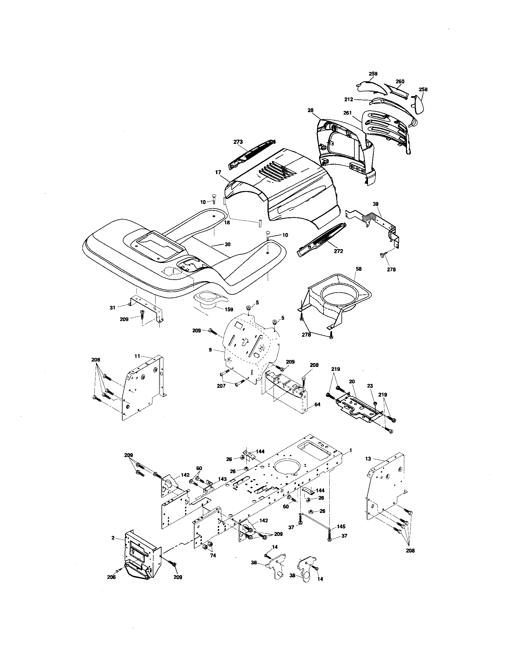Chassis And Enclosures Diagram and Parts List for 917276821  Craftsman Lawn Tractor