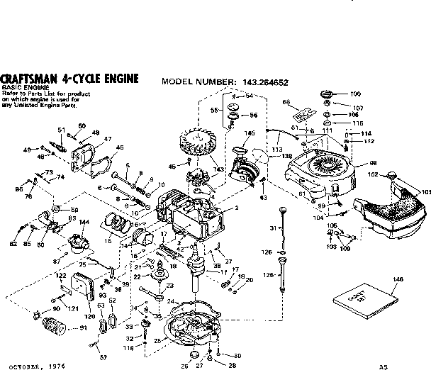 Replacement Parts Diagram and Parts List for 143264652  Craftsman Engine