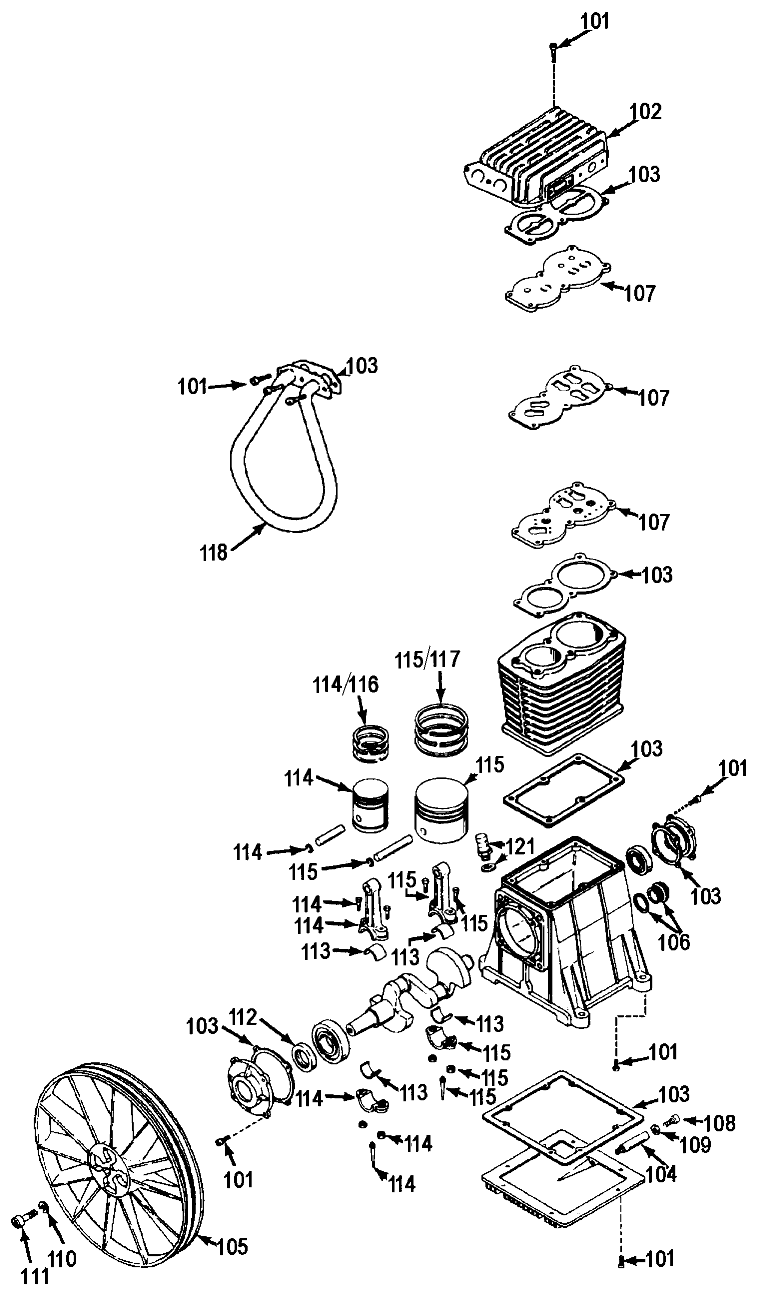 PUMP Diagram and Parts List for 919-16780 Type 0 Craftsman Compressor