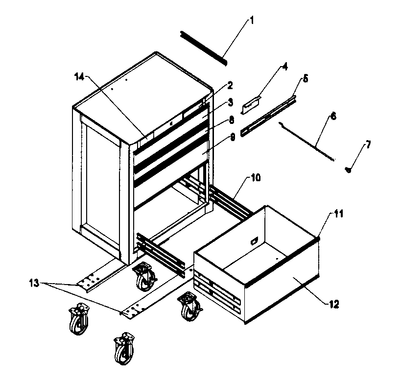 Cabinet Parts Diagram and Parts List for 706136030  Craftsman Tool Stand & Cart