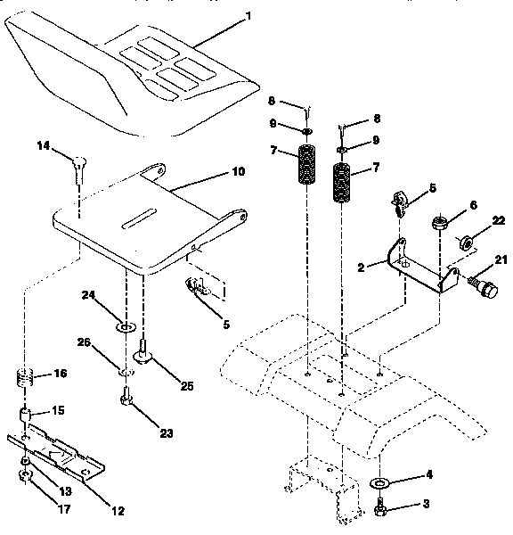 Seat Assembly Diagram and Parts List for 917258482  Craftsman Lawn Tractor