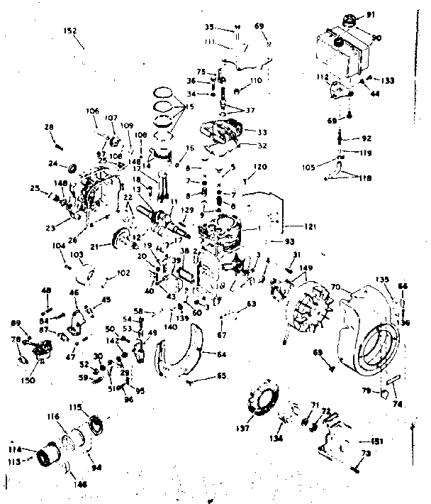 Basic Engine Diagram and Parts List for 143591052  Craftsman Engine