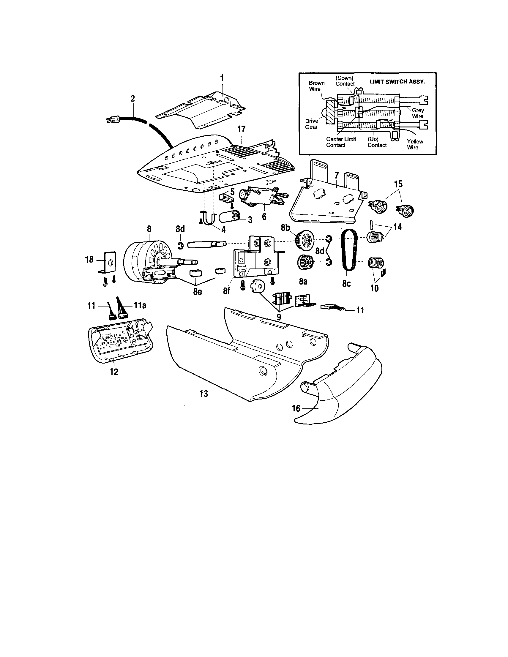 Motor Unit Assembly Diagram and Parts List for 13953992D  Craftsman Garage Door Opener