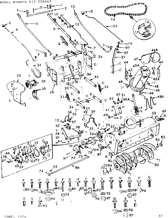 Replacement Parts Diagram and Parts List for 917250662  Craftsman Snow Blower