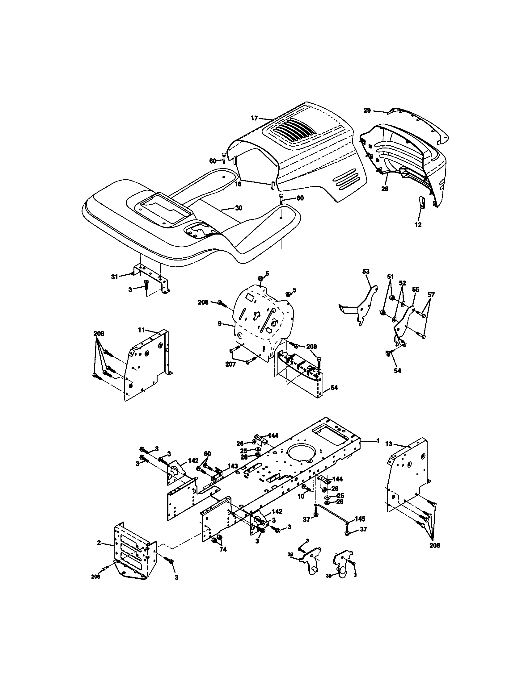 Chassis And Enclosures Diagram and Parts List for 917270740  Craftsman Lawn Tractor