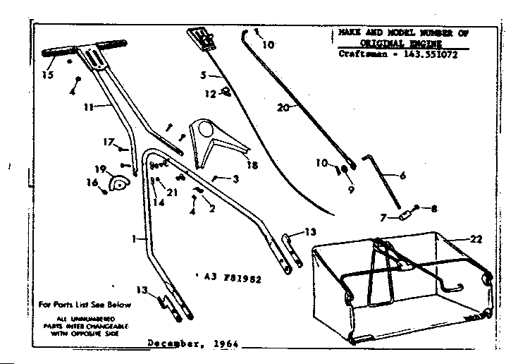 Handle Assembly Diagram and Parts List for 53681982  Craftsman Lawn Mower