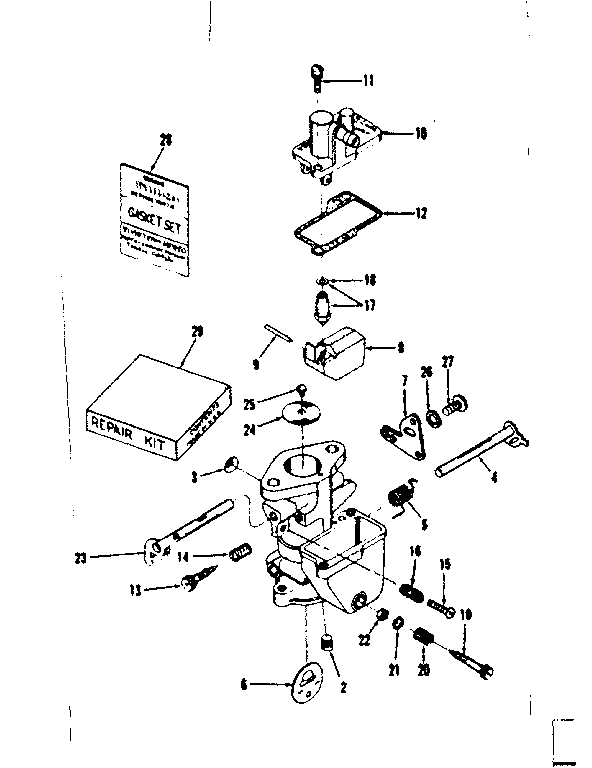 Carburetor No. 29636 Diagram and Parts List for 14324251  Craftsman Engine