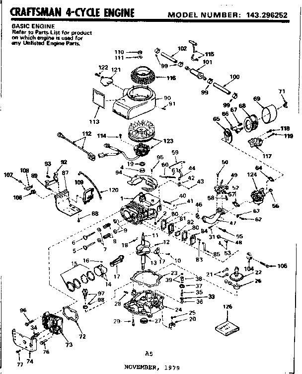 Replacement Parts Diagram and Parts List for 143296252  Craftsman Engine