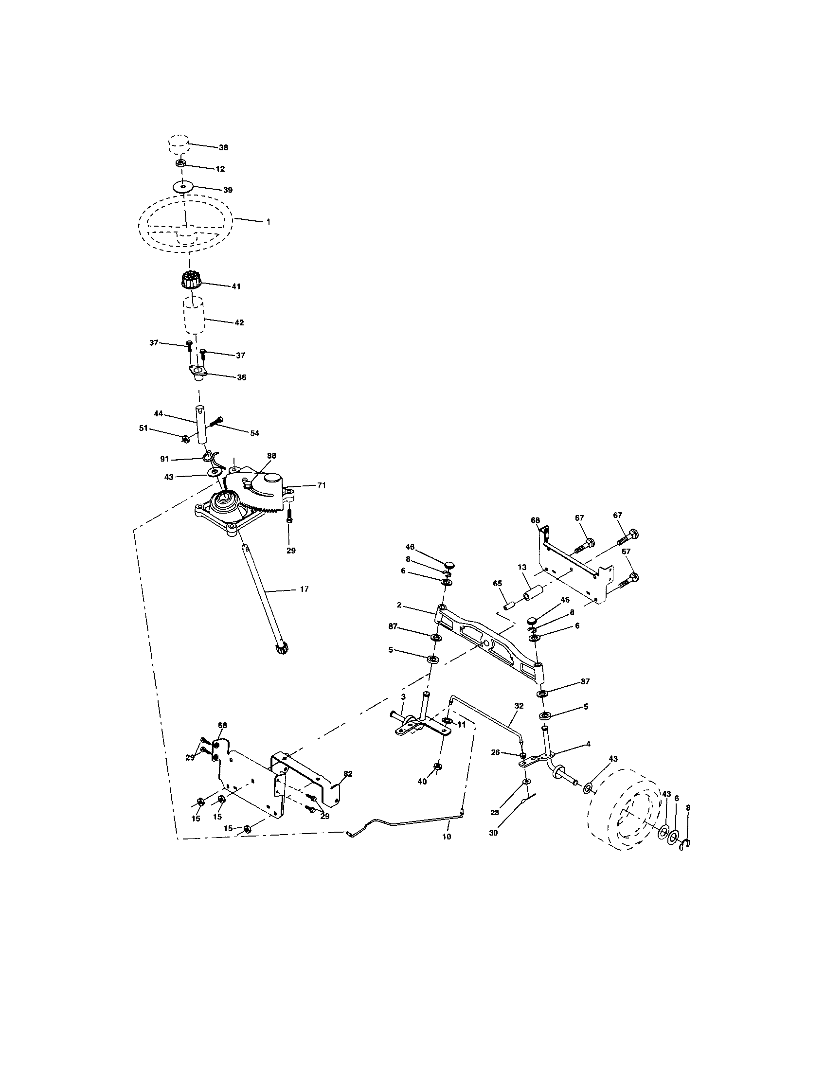 Steering Assembly Diagram and Parts List for 917273752  Craftsman Lawn Tractor