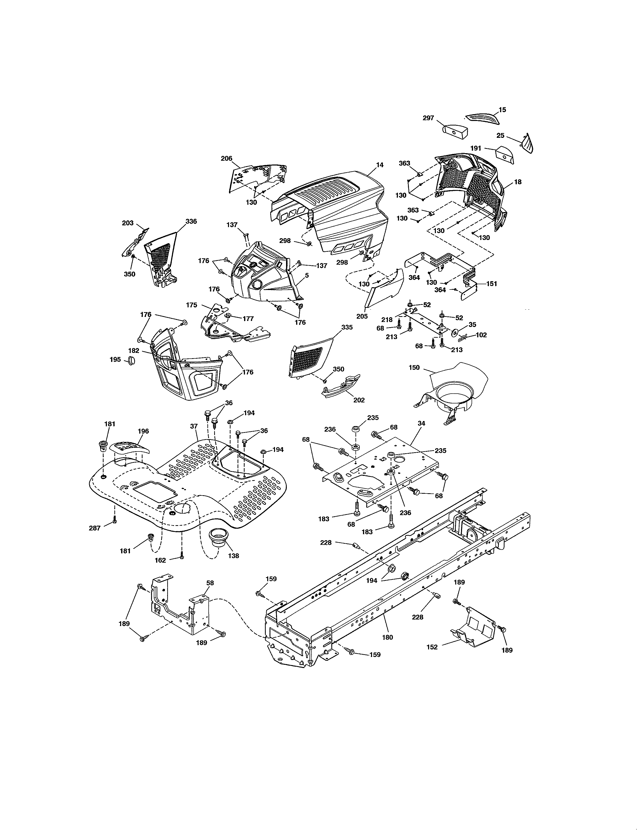 Chassis Diagram and Parts List for 917250810  Craftsman Lawn Tractor