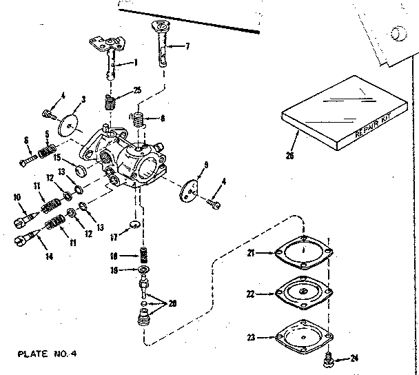 Carburetor No. 29780 Diagram and Parts List for 14365250  Craftsman Engine