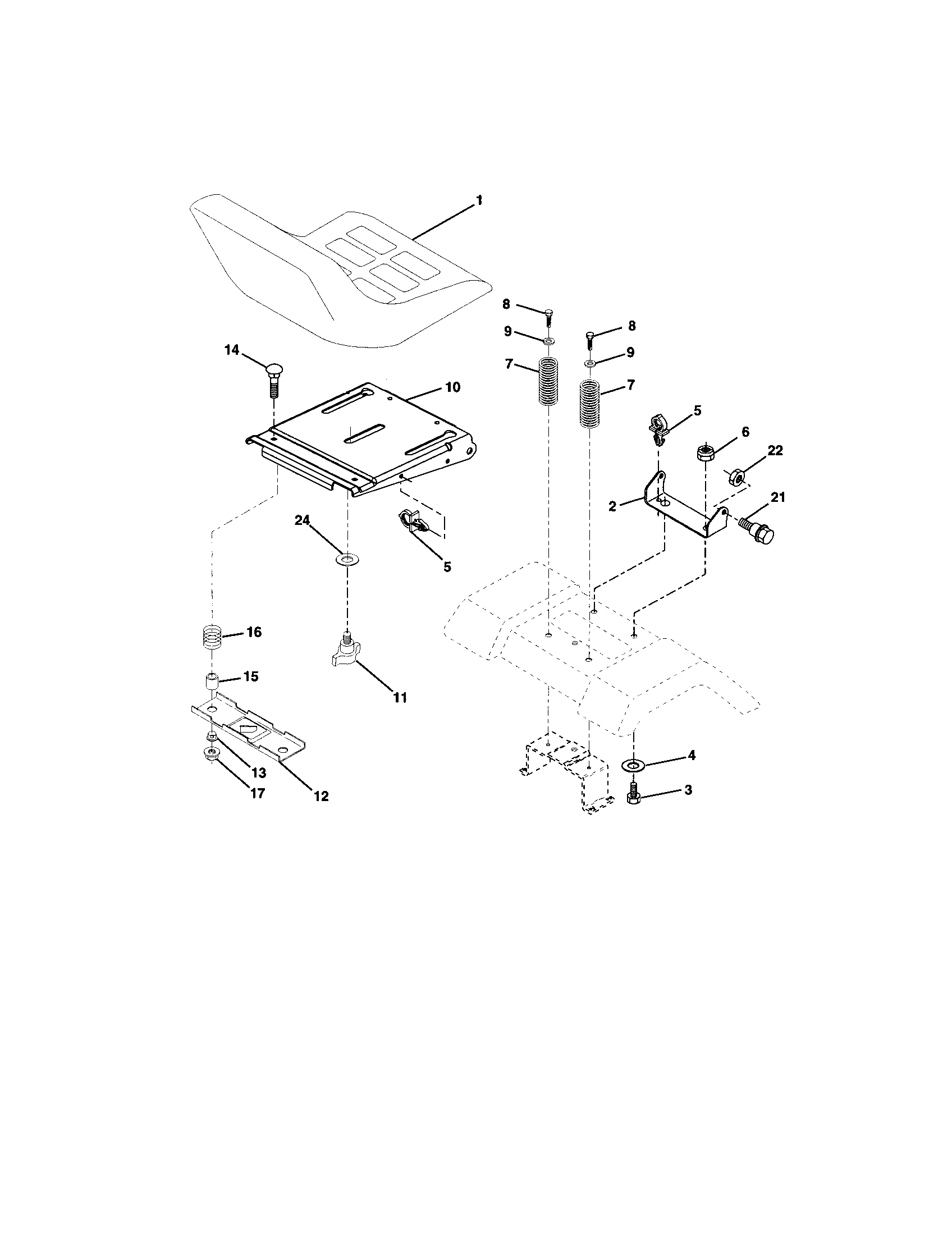 Seat Assembly Diagram and Parts List for 917271850  Craftsman Lawn Tractor