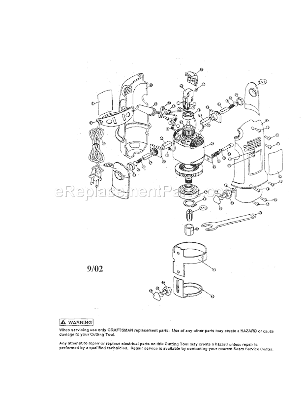 Main Unit Diagram and Parts List for 183172500  Craftsman Router