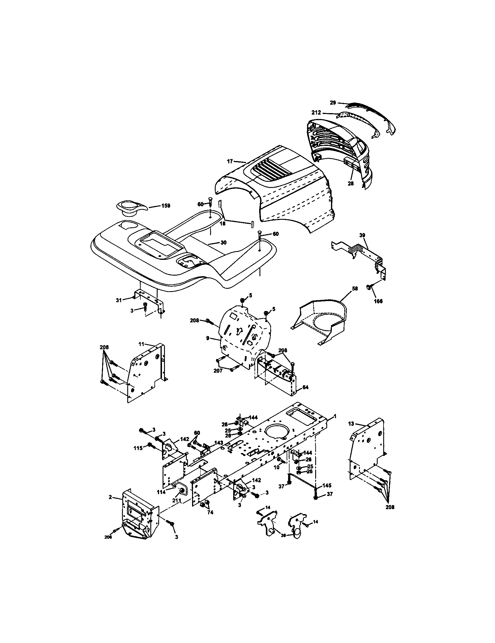 Chassis And Enclosures Diagram and Parts List for 917272432  Craftsman Lawn Tractor
