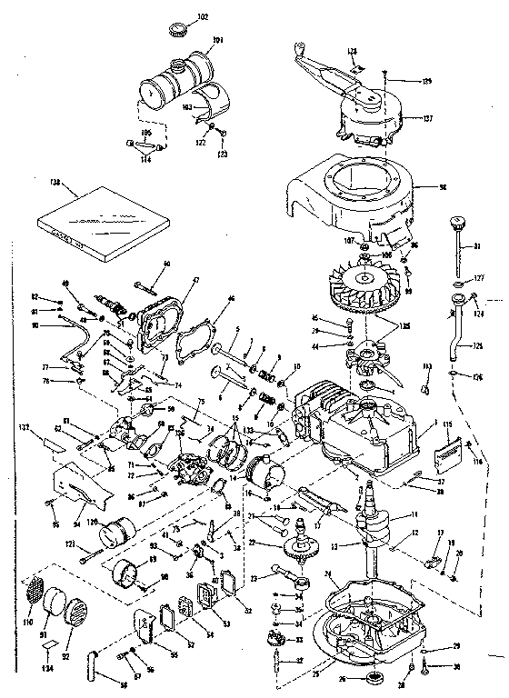 Basic Engine Diagram and Parts List for 143102051  Craftsman Engine