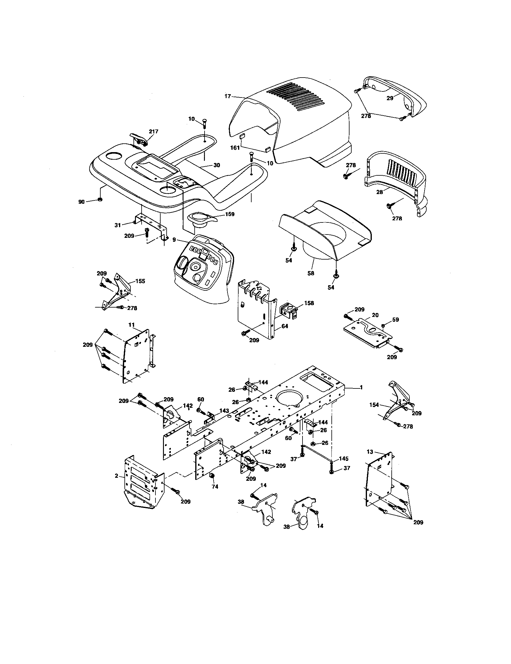 Chassis And Enclosures Diagram and Parts List for 917275902  Craftsman Lawn Tractor