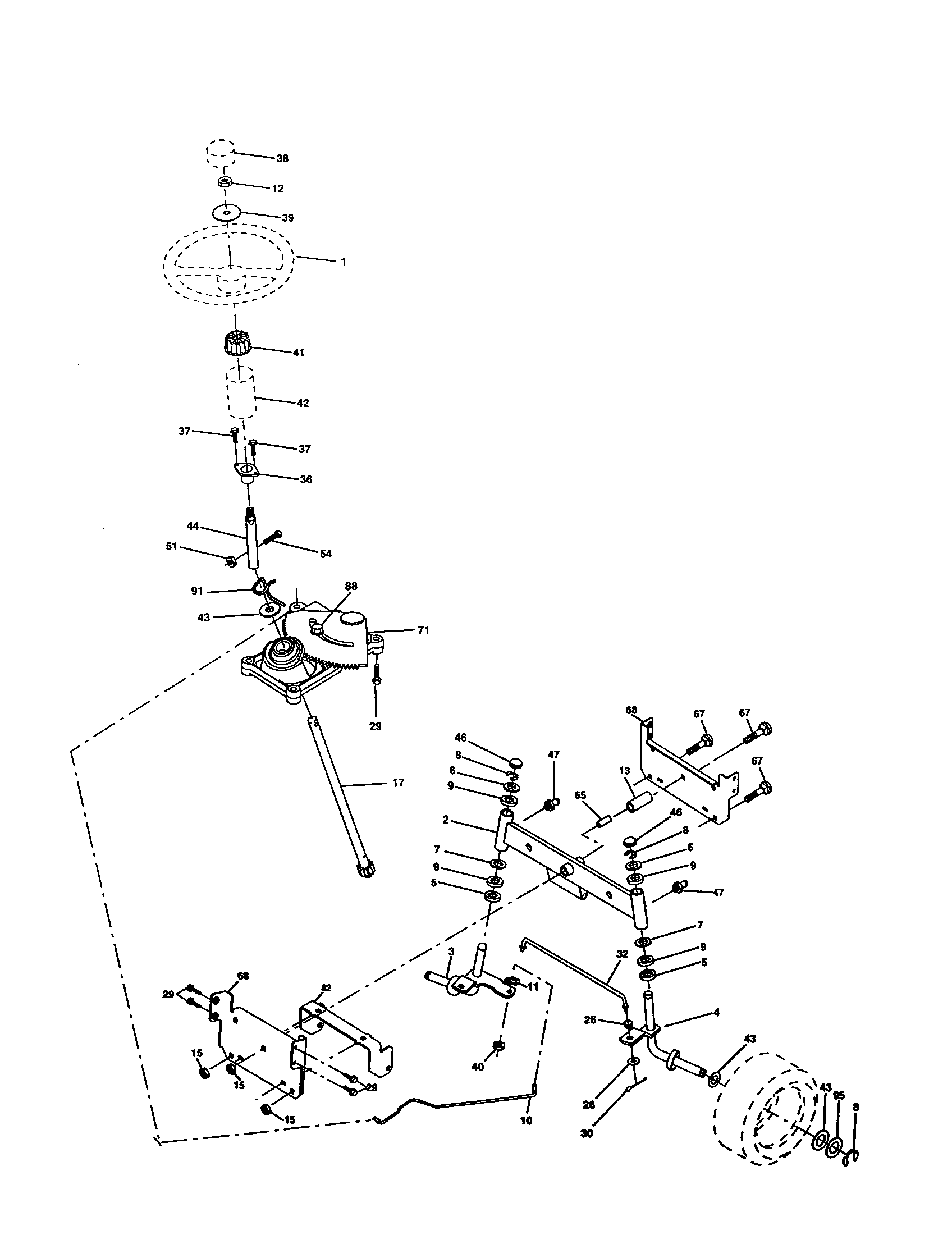 Steering Assembly Diagram and Parts List for 917277312  Craftsman Lawn Tractor