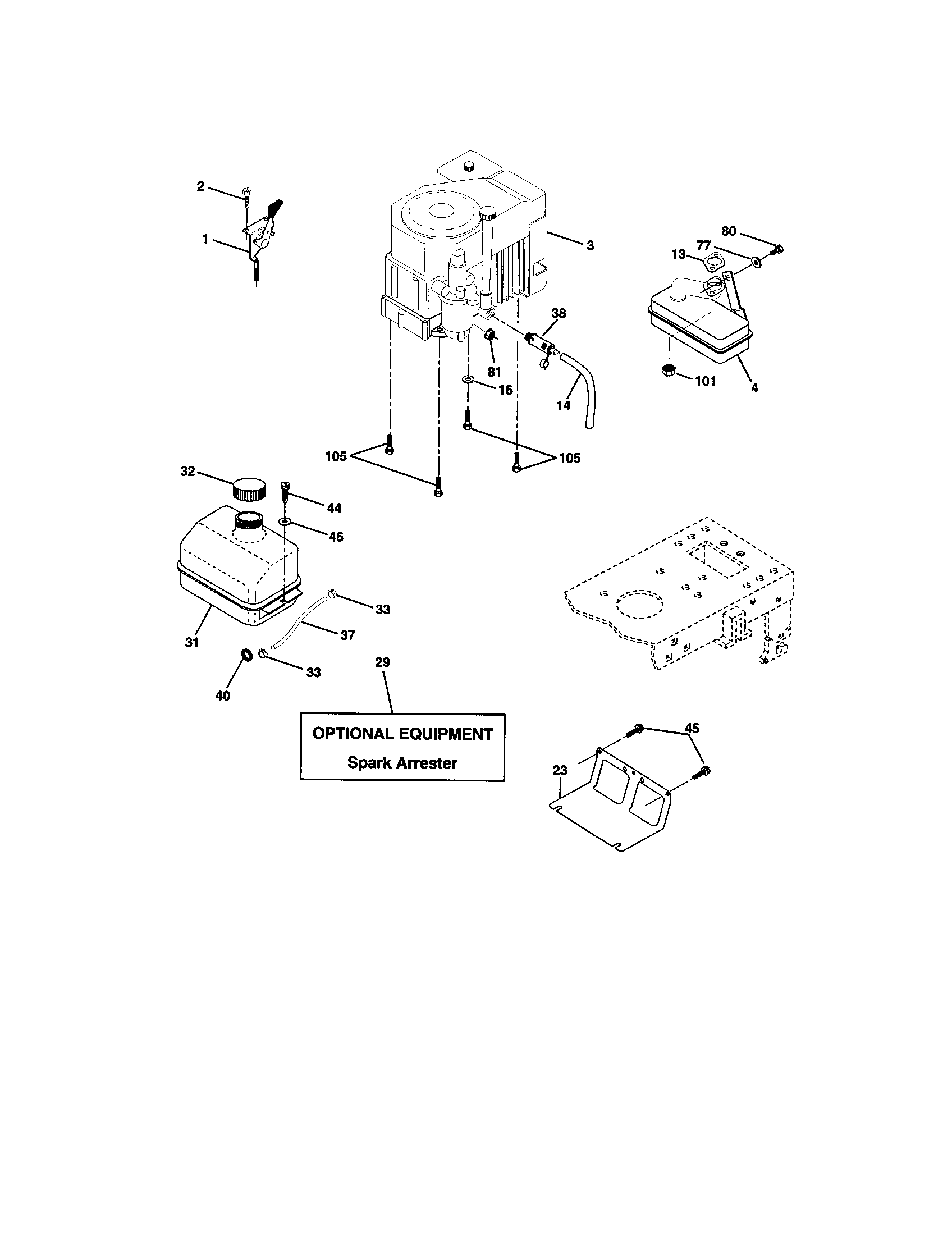 Engine Diagram and Parts List for 9172720601  Craftsman Lawn Tractor