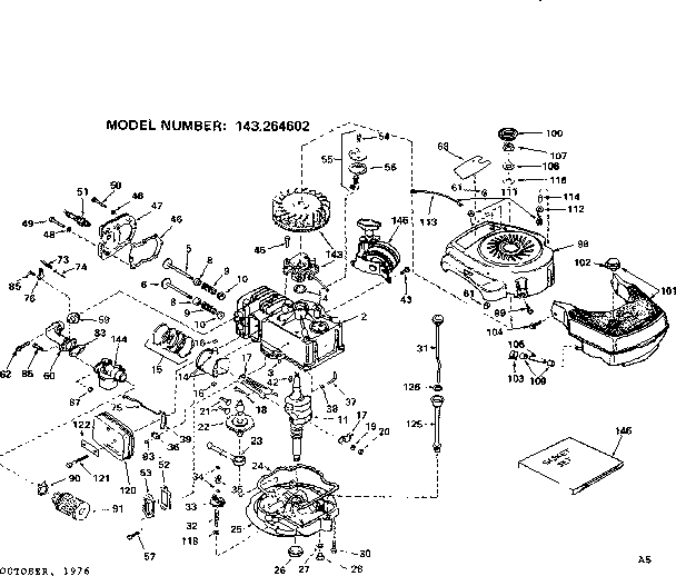 Replacement Parts Diagram and Parts List for 143264602  Craftsman Engine