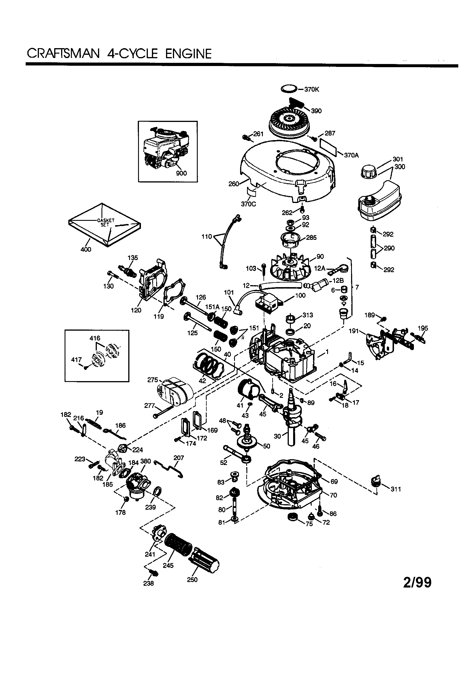 Craftsman 4-cycle Engine Diagram and Parts List for 143994004  Craftsman Engine