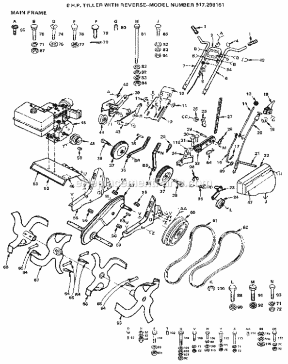 Page A Diagram and Parts List for 191298161  Craftsman Tiller