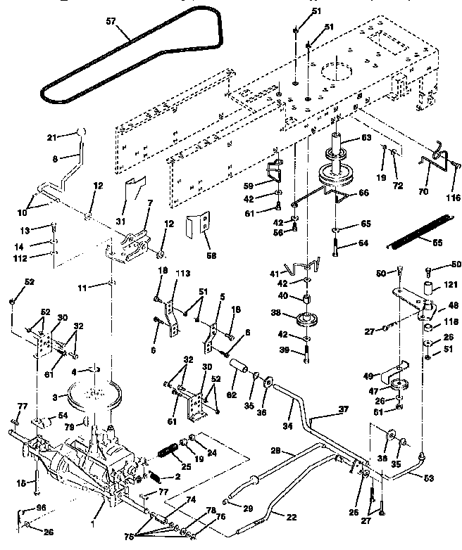 Drive Diagram and Parts List for 917258110  Craftsman Lawn Tractor