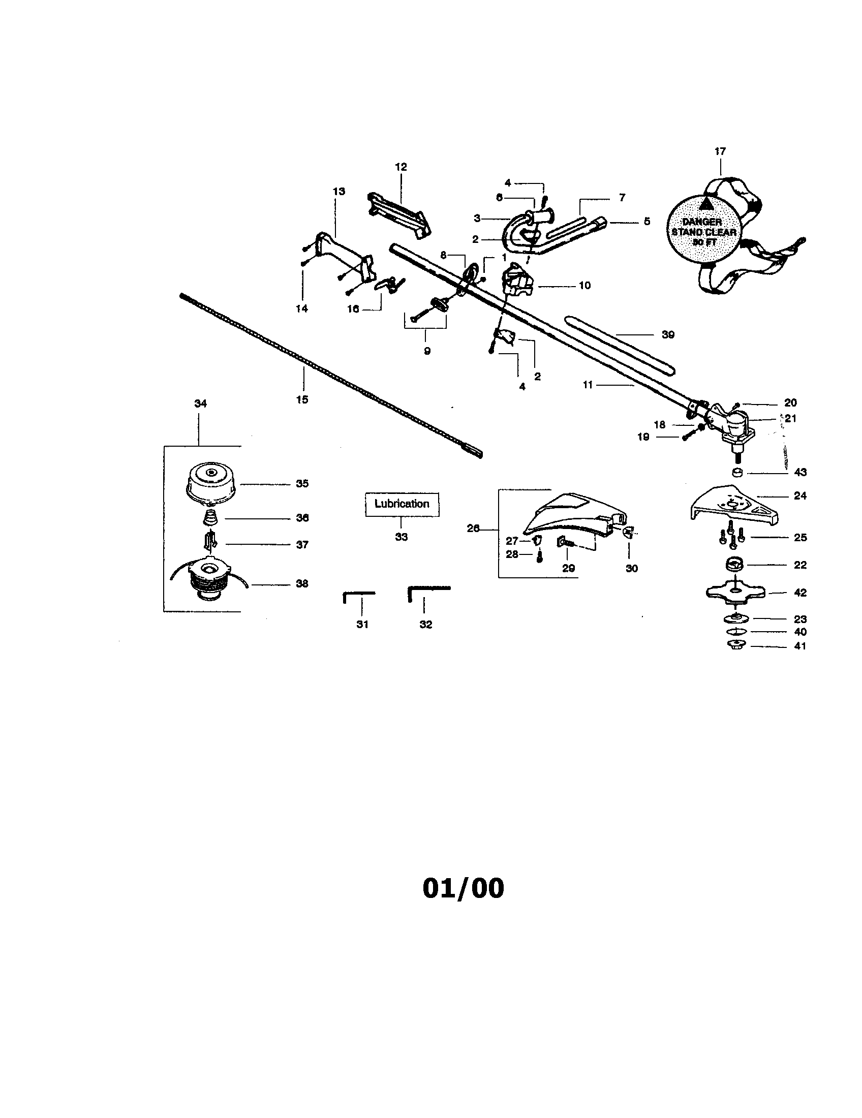 "t" Handle Assembly Diagram and Parts List for 358795050  Craftsman Trimmer