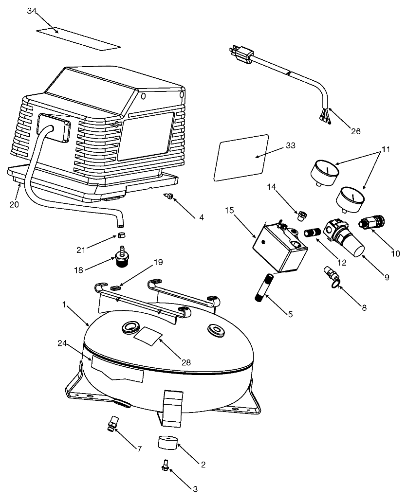 Default Diagram and Parts List for 919-15214 Type 4 Craftsman Compressor