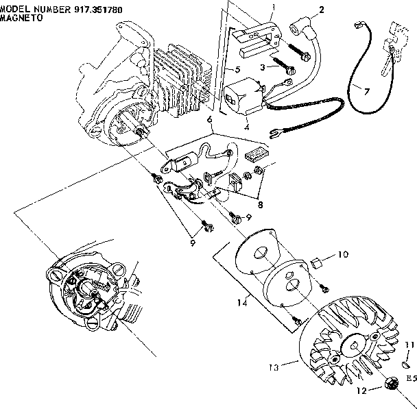 Magneto Diagram and Parts List for 917351780  Craftsman Chainsaw