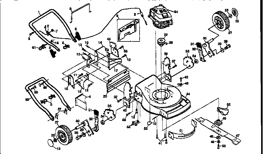 Main Frame Diagram and Parts List for 917376860  Craftsman Lawn Mower