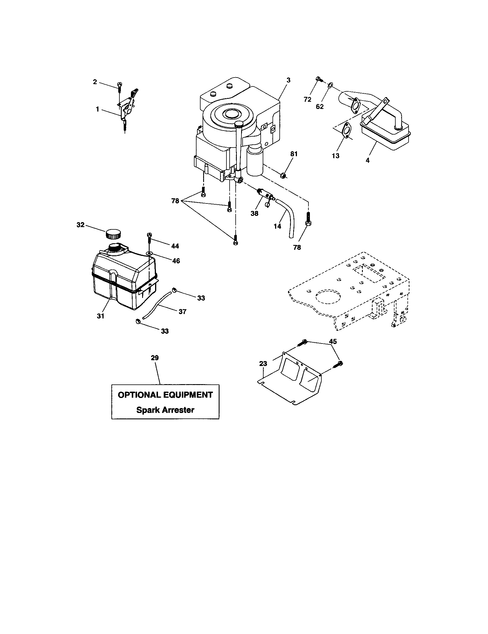 Engine Diagram and Parts List for 917274751  Craftsman Lawn Tractor