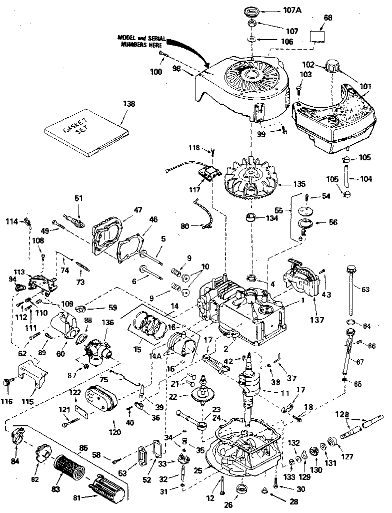 Replacement Parts Diagram and Parts List for 143384532  Craftsman Engine