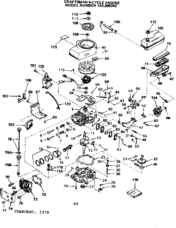 Replacement Parts Diagram and Parts List for 143296042  Craftsman Engine