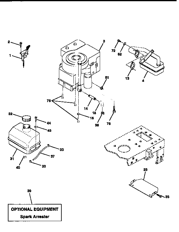 Engine Diagram and Parts List for 917258502  Craftsman Lawn Tractor